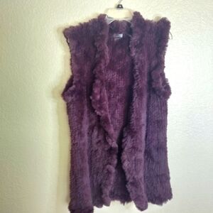 Love token rabbit fur eye hook purple vest sz L